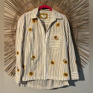 Maeve Striped Sunflower Embroidered Shirt